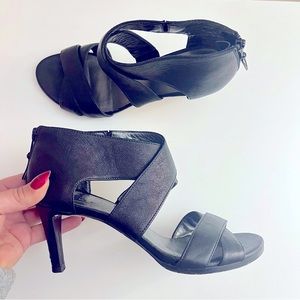 Stuart Weitzman Designer Black Heeled Sandals Size 6